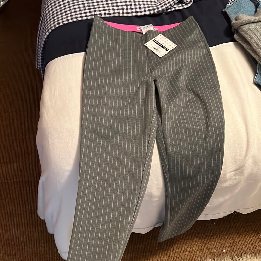 Gray Gretchen Scott Suit Pants with white pin stripes